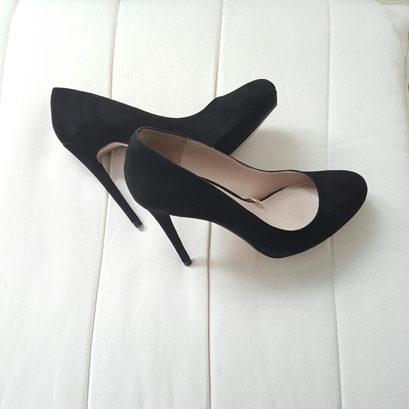 Zara Black Suede Platform Pumps Size 37 - Picture 2 of 6